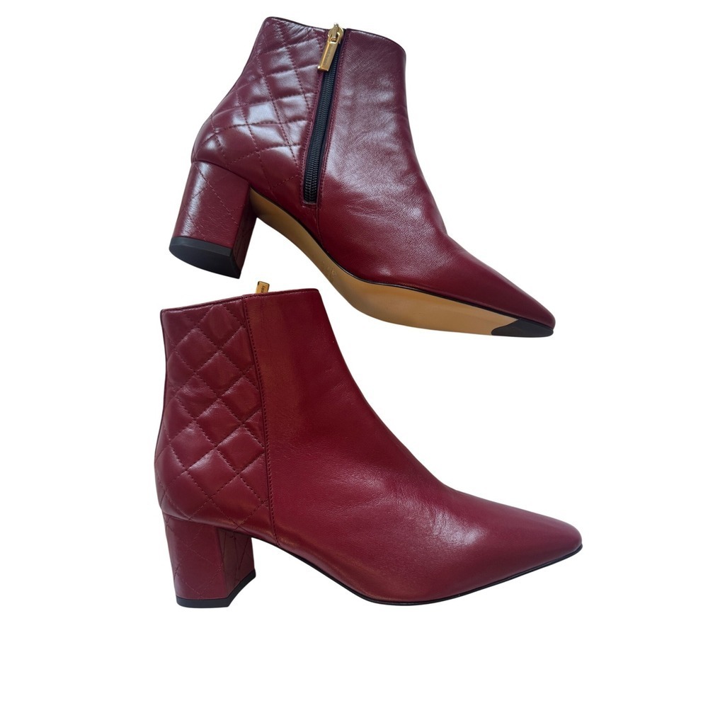 Russell Bromley Burgundy Quilted Leather Pointed Block Heel Ankle Boots Size 7 - Picture 3 of 10